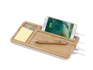 MC BAMBOO DESK ORGANIZER AND WIRELESS CHARGER